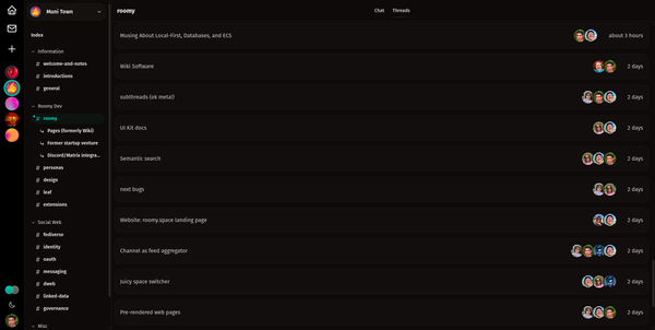 Screenshot of the new thread view in the Roomy web app.