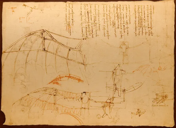 A flying machine concept drawing by Leonardo da Vinci