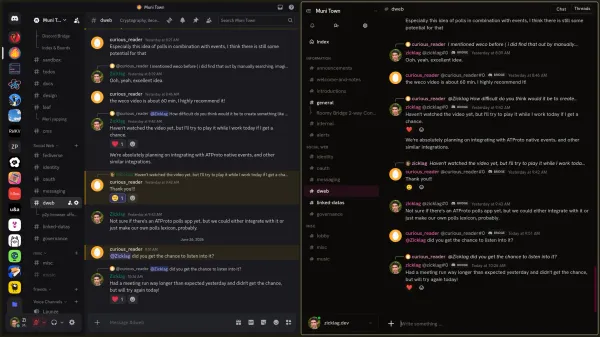 Split screen showing Discord on the left and the bridged content in Roomy on the right.